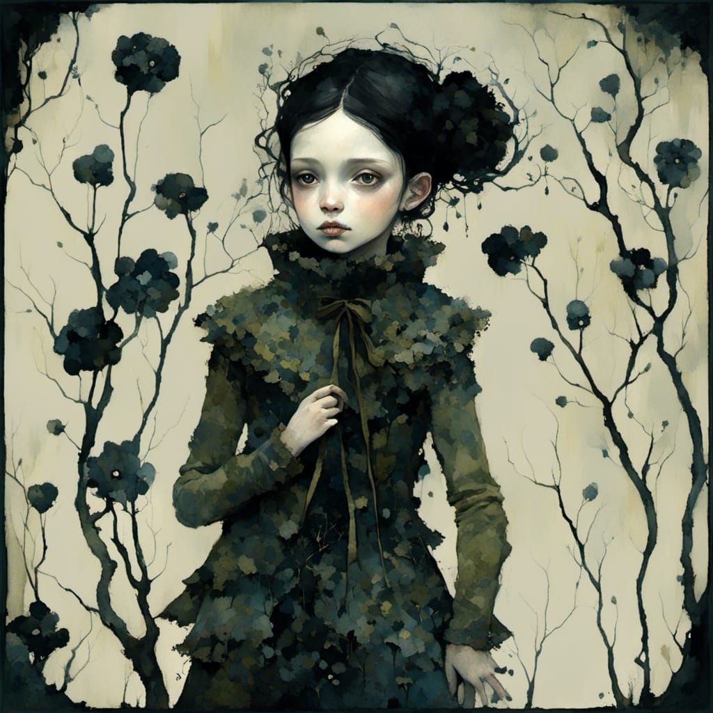 Moody Goth Punk Girl Portrait in Digital Illustration