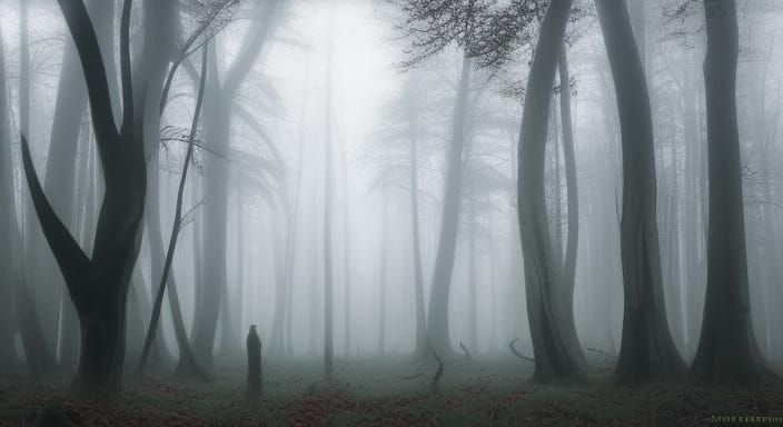 Eerie Dark Forest Concept Art in Dark Fantasy Style