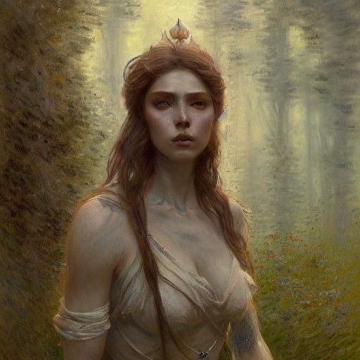 Nordic Goddess Freya
High cheekbones 
Native wildflowers adorm her brown long and wild flowing  hair large pert bust
Sul...