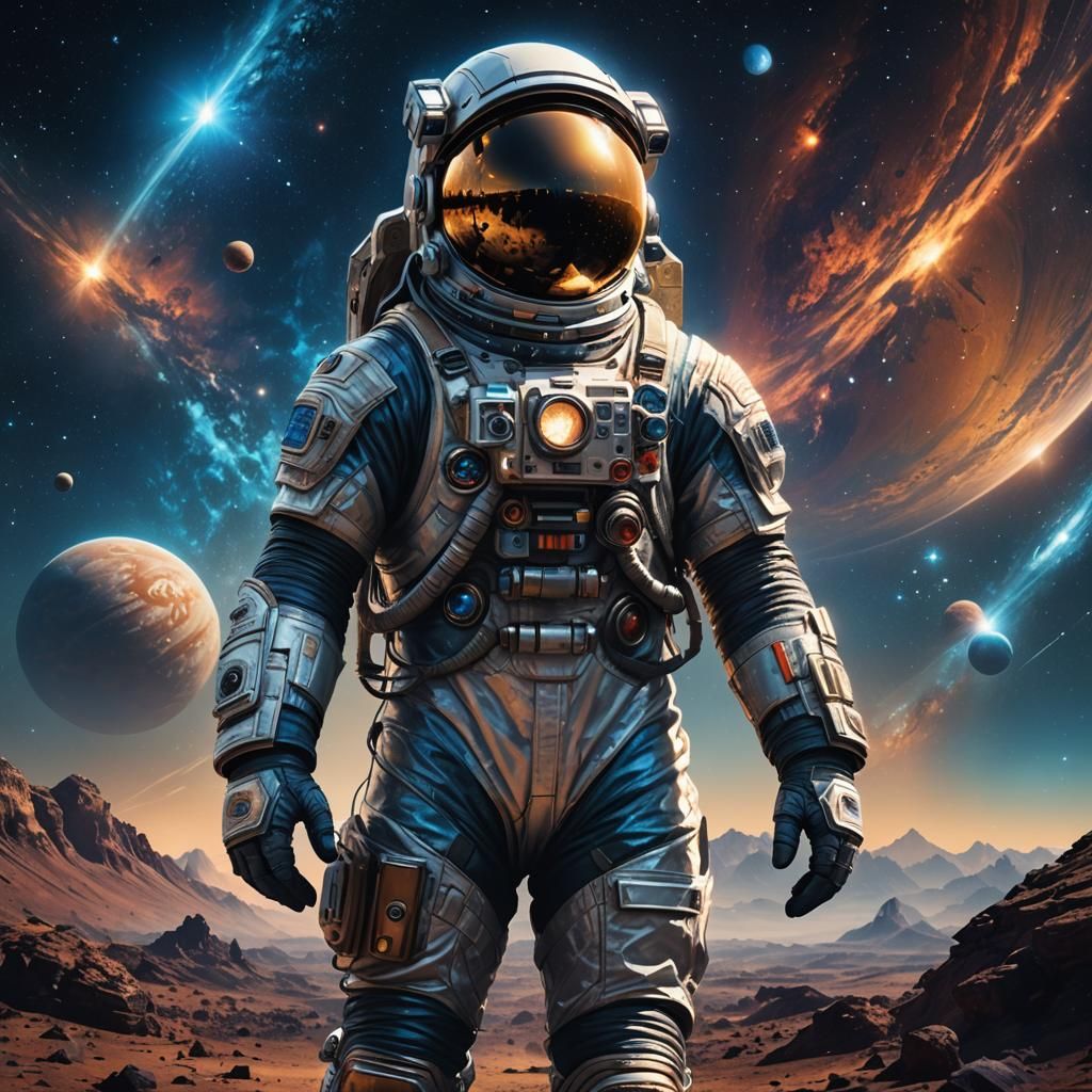 Astronaut on Distant Planet in Surreal Style