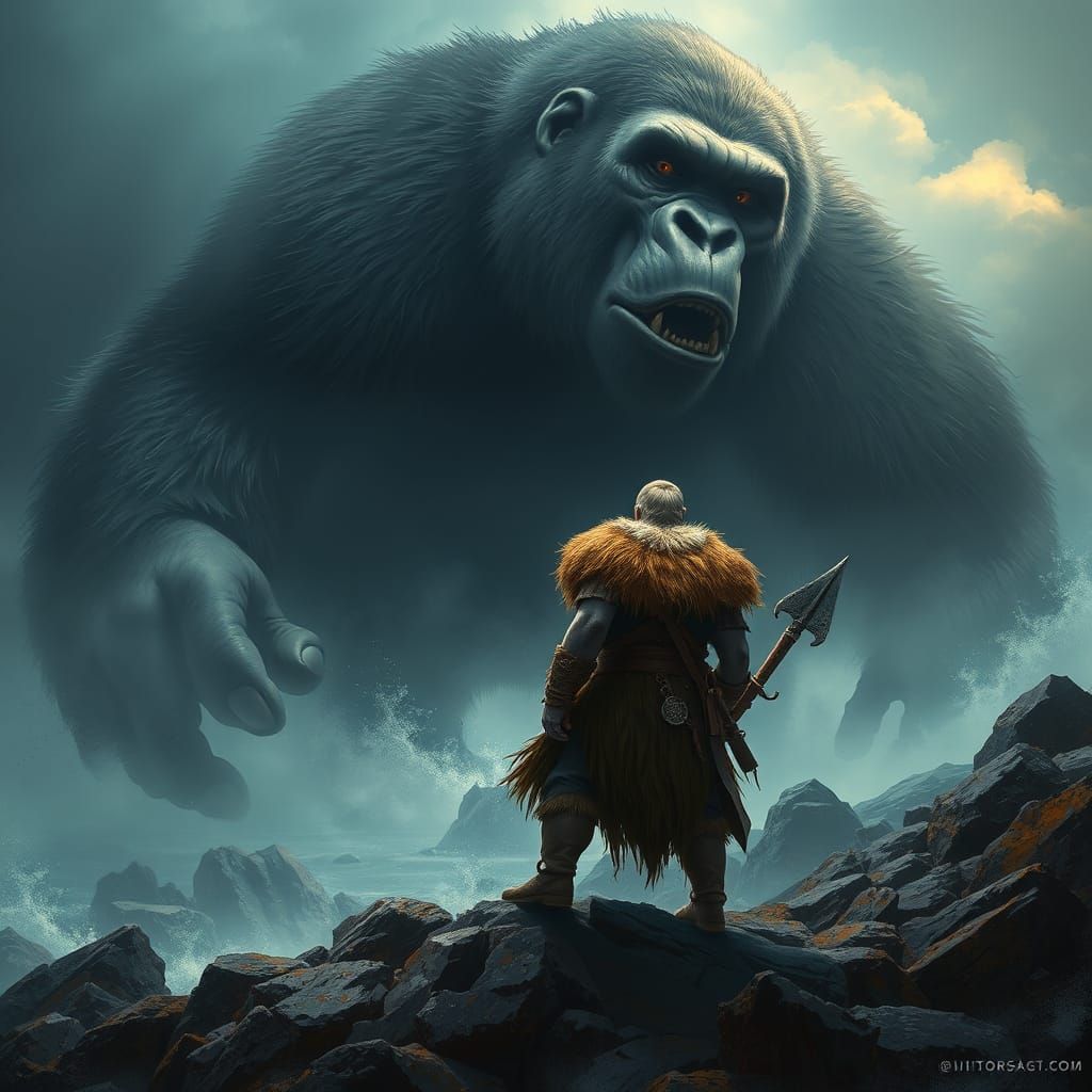 Viking Warrior Meets Silverback Gorilla on Coast