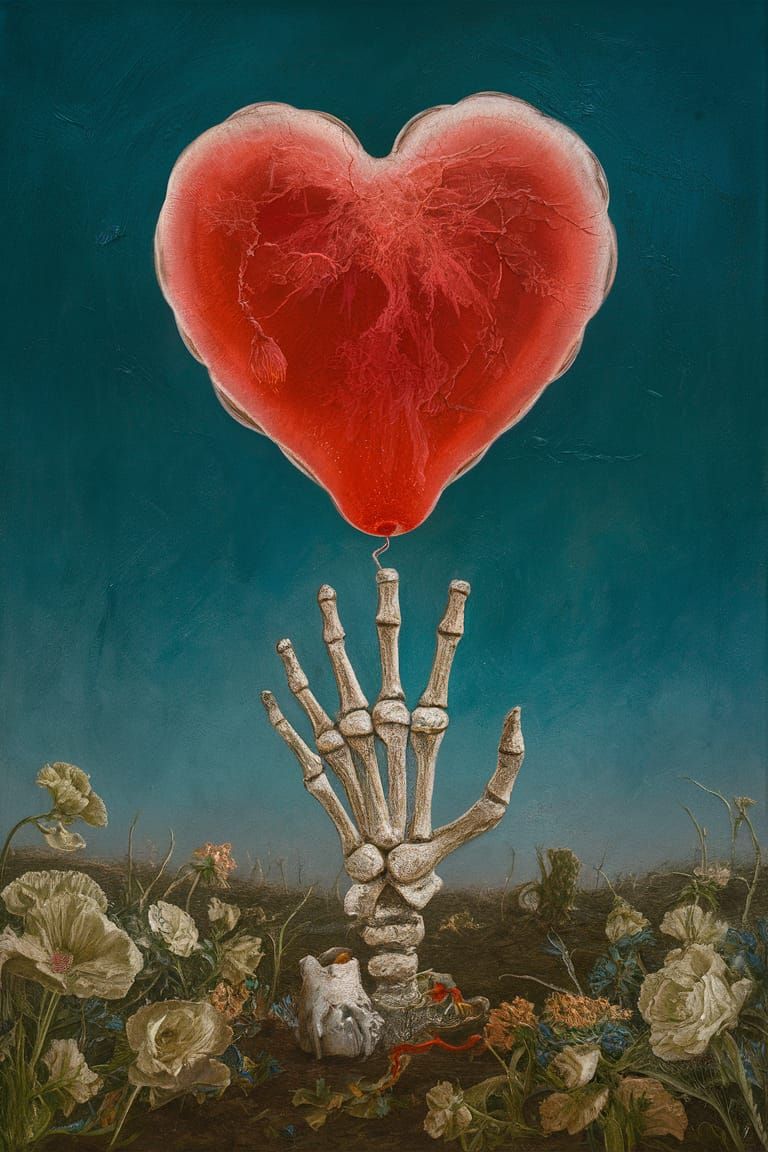 Grisaille Bone-Fingers Bursting Heart Balloon