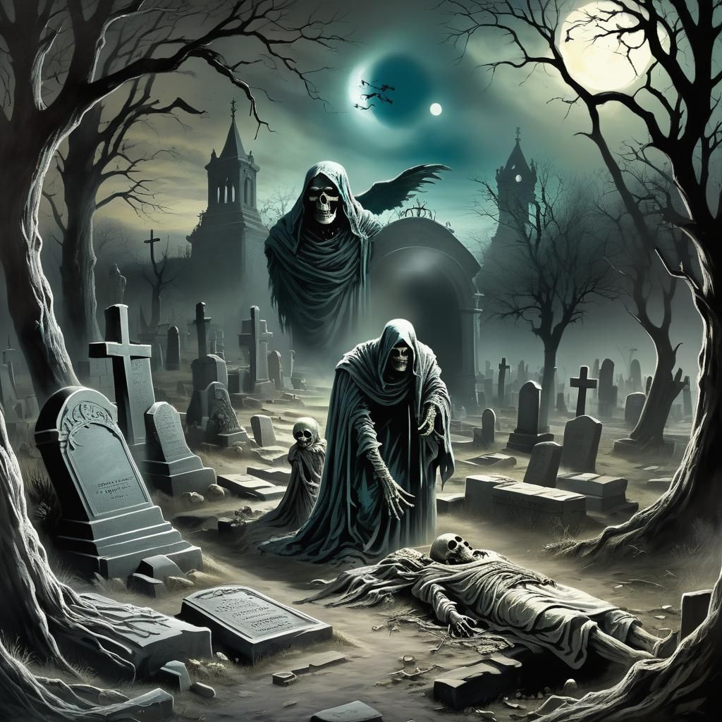Mummy Emerges in Haunted Cemetery: Dark Fantasy Art