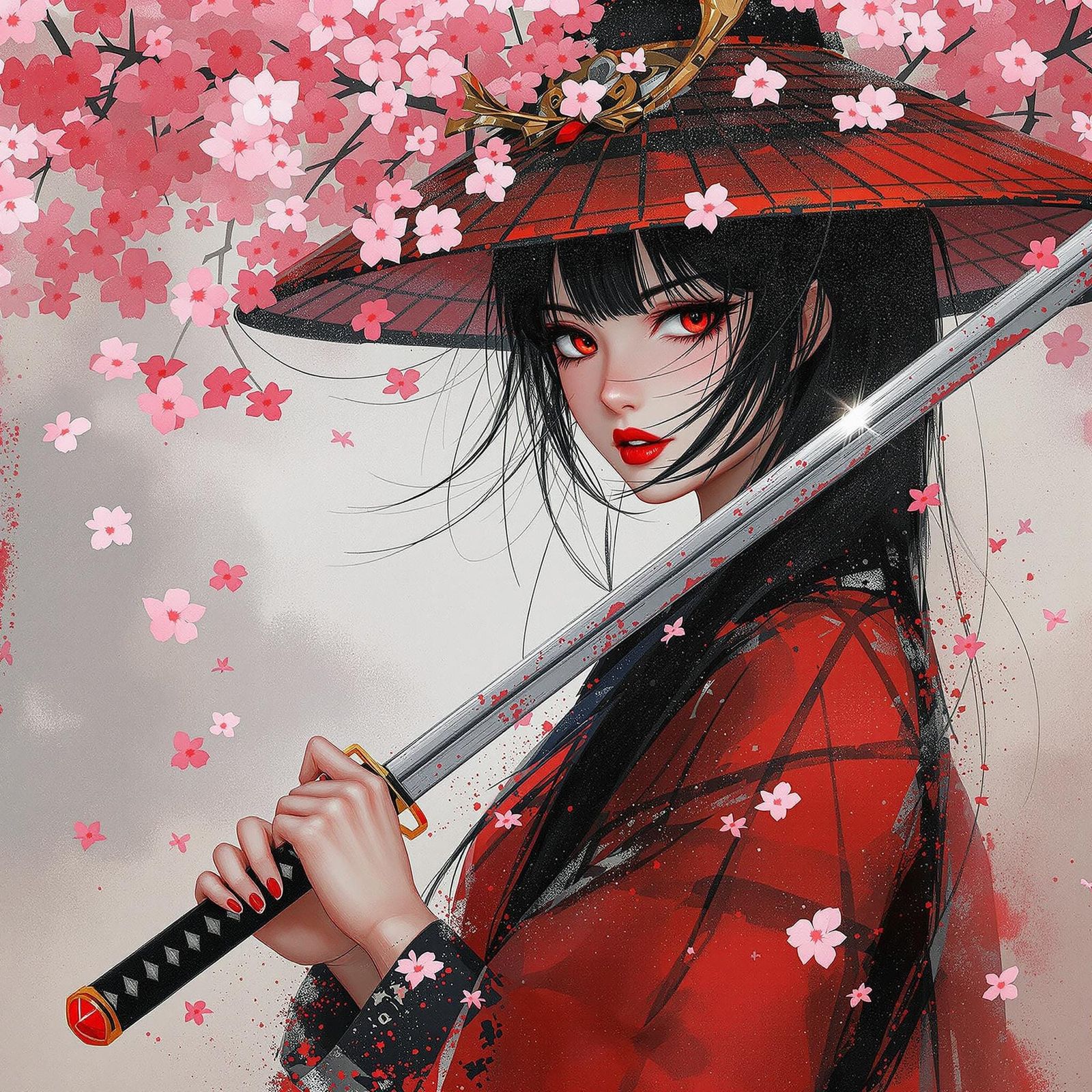 Black-Haired Girl with Katana in Quickbrush Style