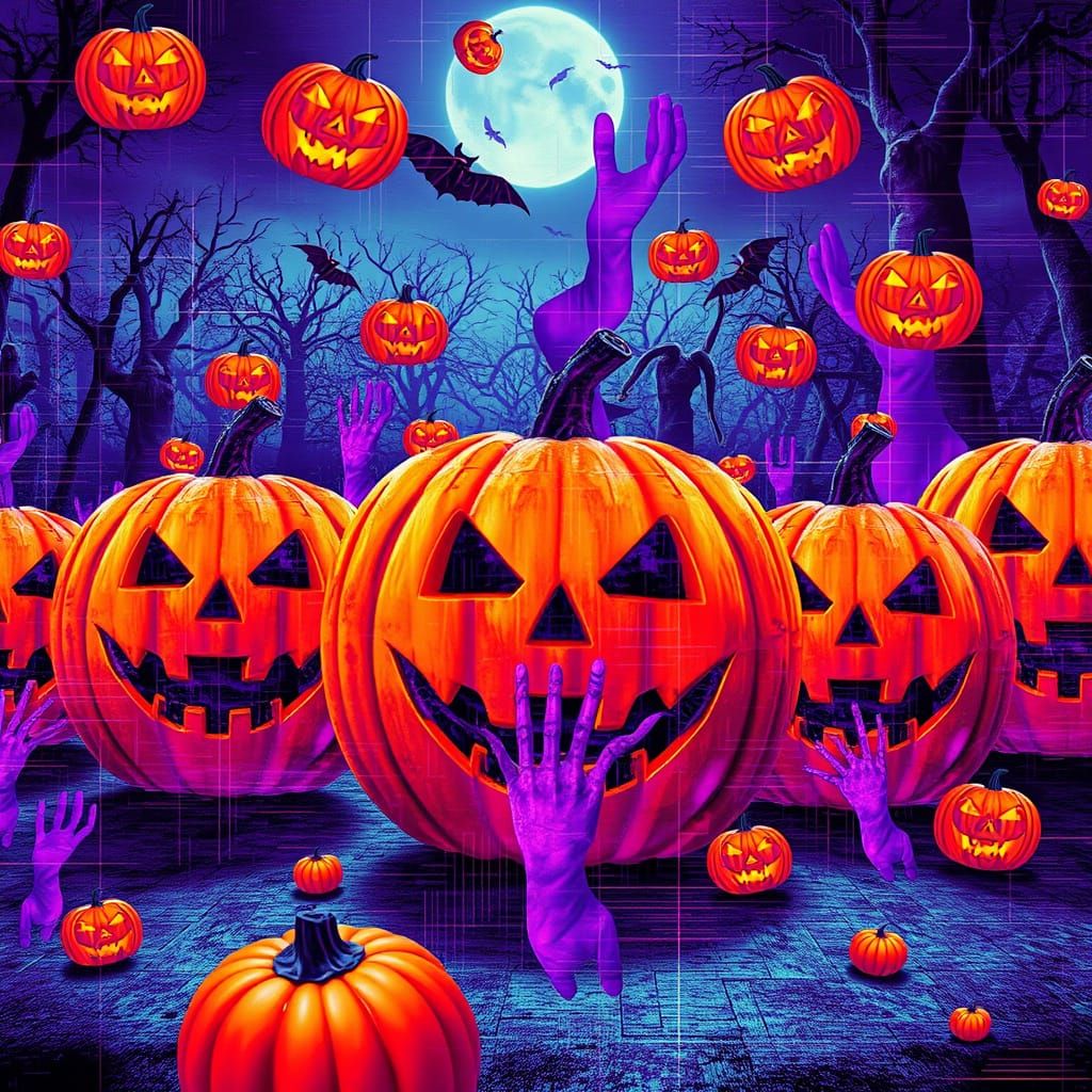 Halloween Collage of Jack O Lanterns and Paranormal Entities
