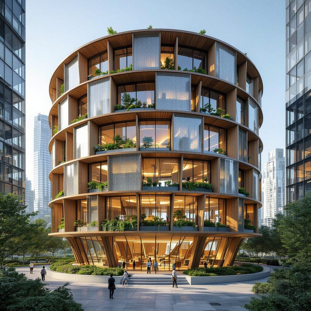 Futuristic Timber Power Station With Lush Greenery