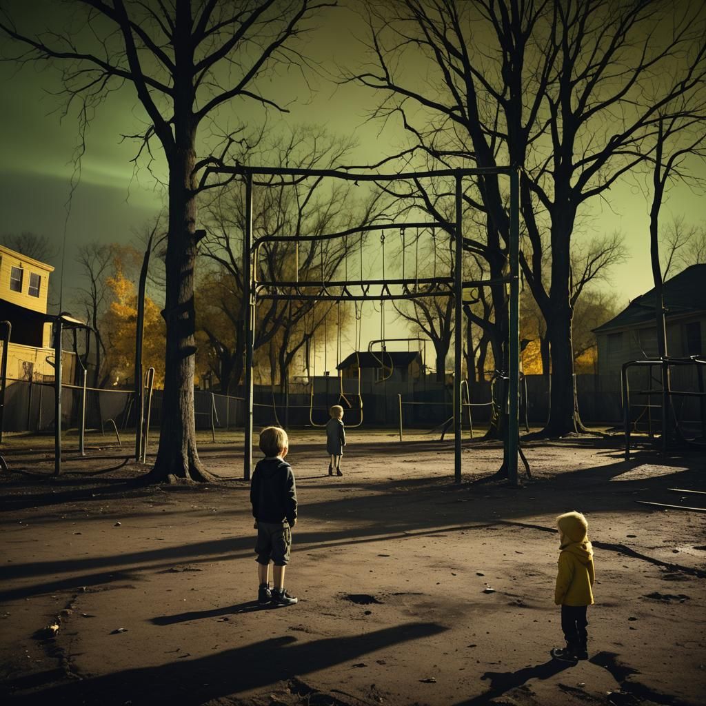 Eerie Playground: Dark Surrealism with Children in Peril