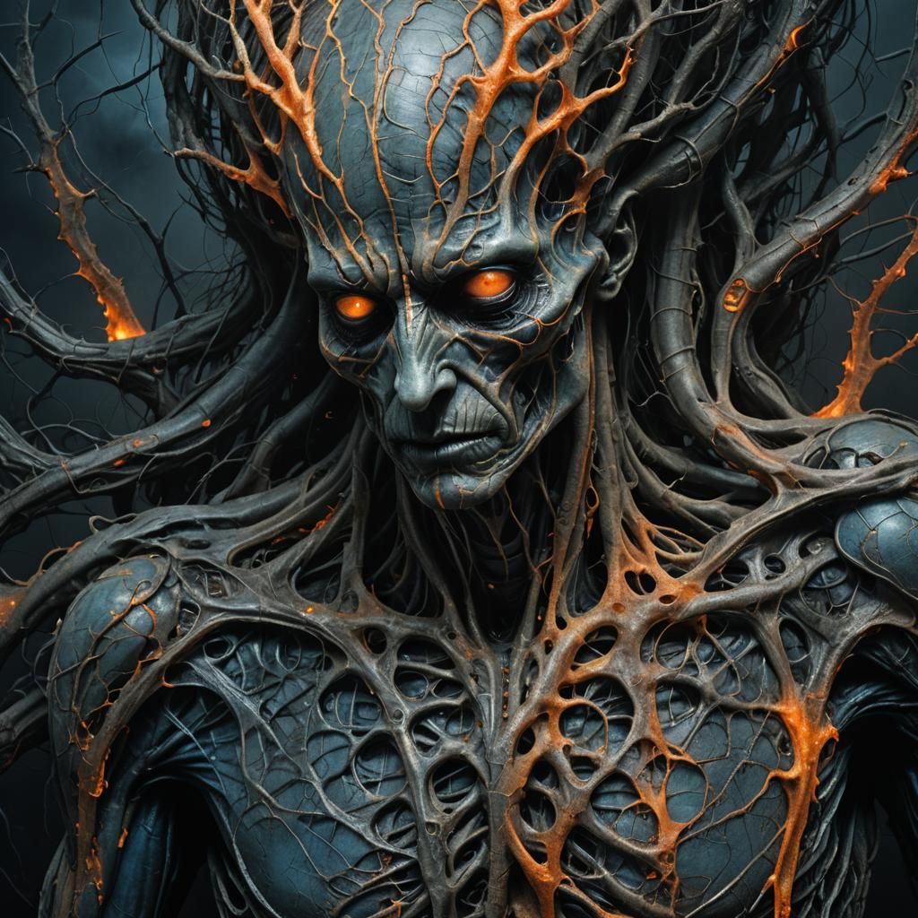 Dark Entity Consuming a Person in Surrealism Style