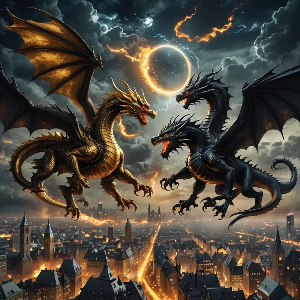 Dragons Clash Over Frankfurt: Cyberpunk Showdown