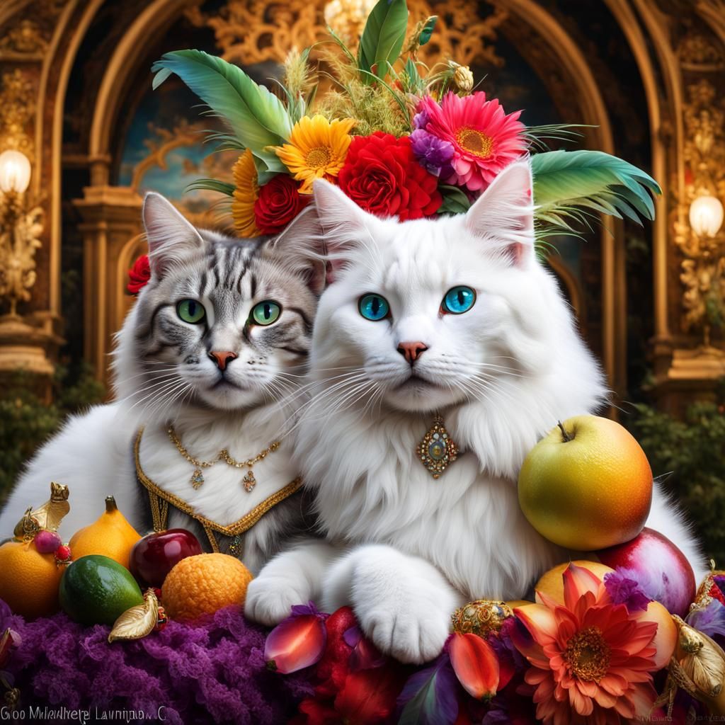 Opulent Cats in Venetian Carnival Masks