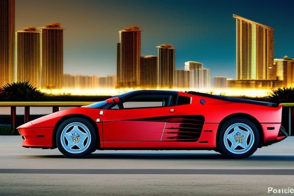Ferrari Testarossa in Miami Beach, 8K Art