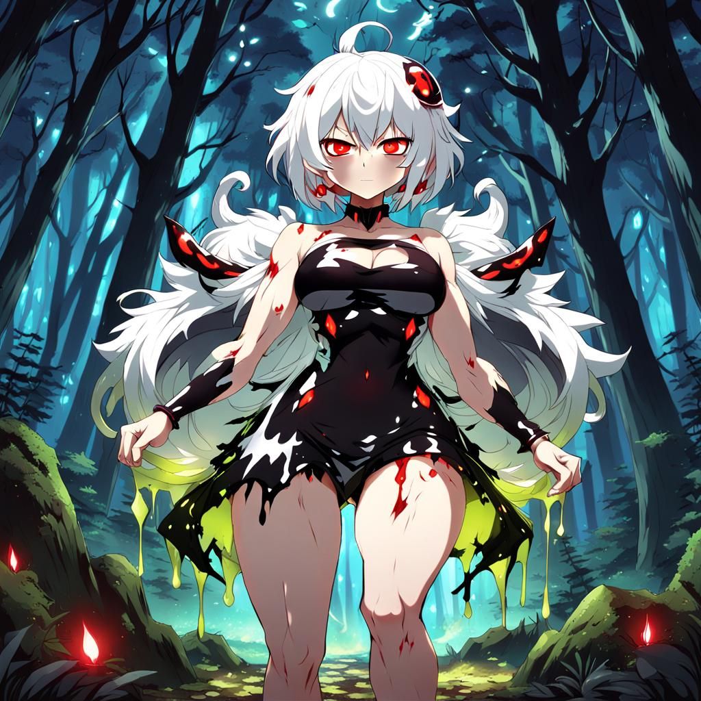 Muscle Slime Girl in Magic Forest, Anime Style
