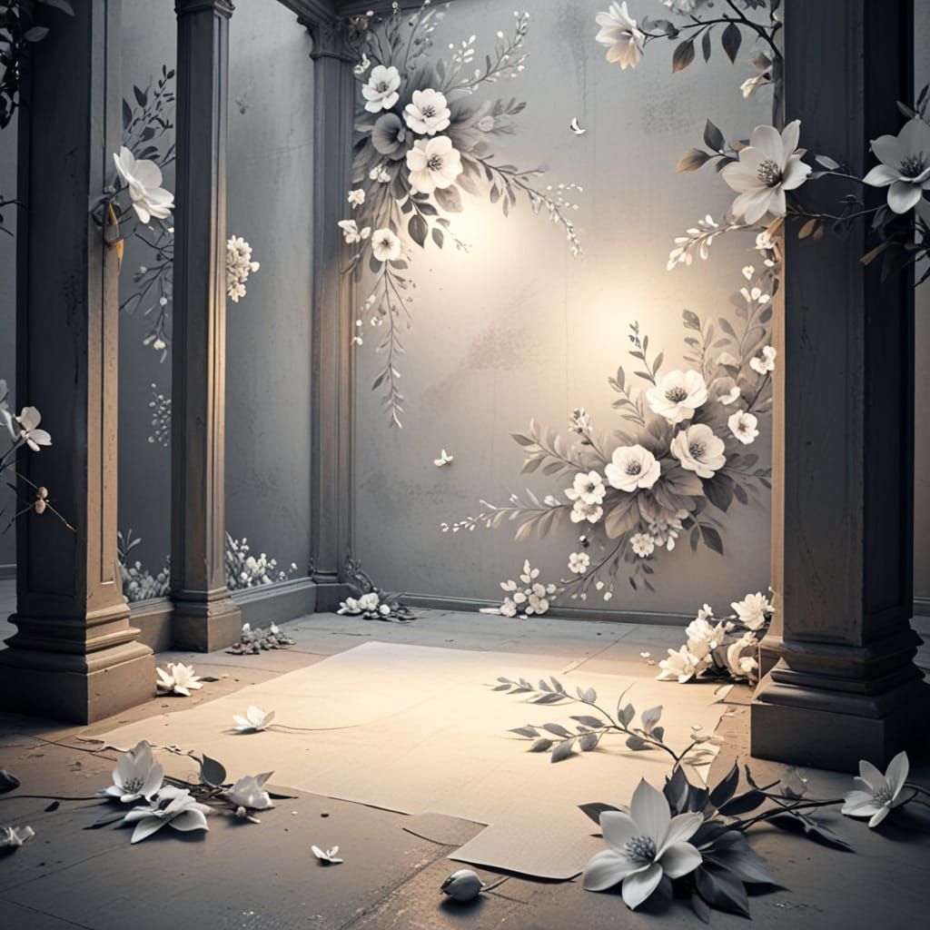 Elegant Grayscale Floral Design on Textured Paper