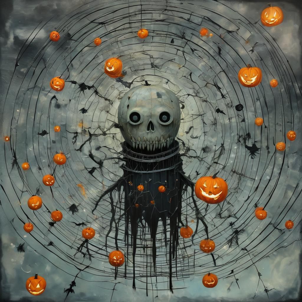 Futuristic Jack O'Lantern: Surreal Impasto Gouache Art