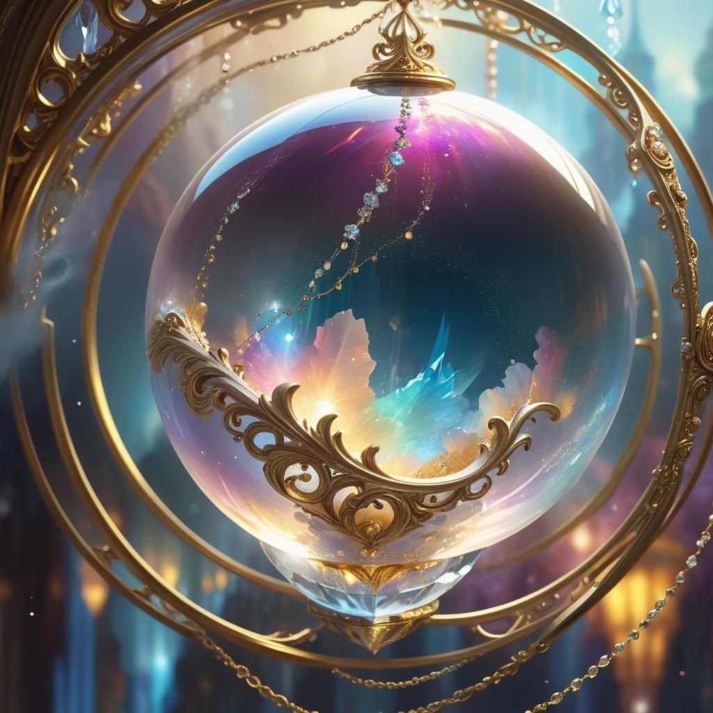 Crystal Orb with Gold Filigree in Dreamlike Astral Style