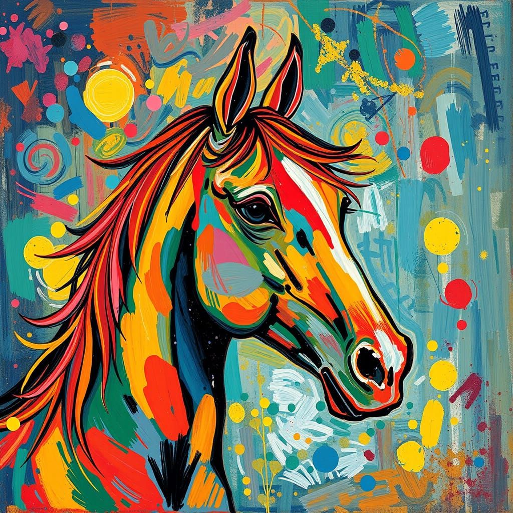 Vibrant Whimsical Horse in Fauvist Abstract Style