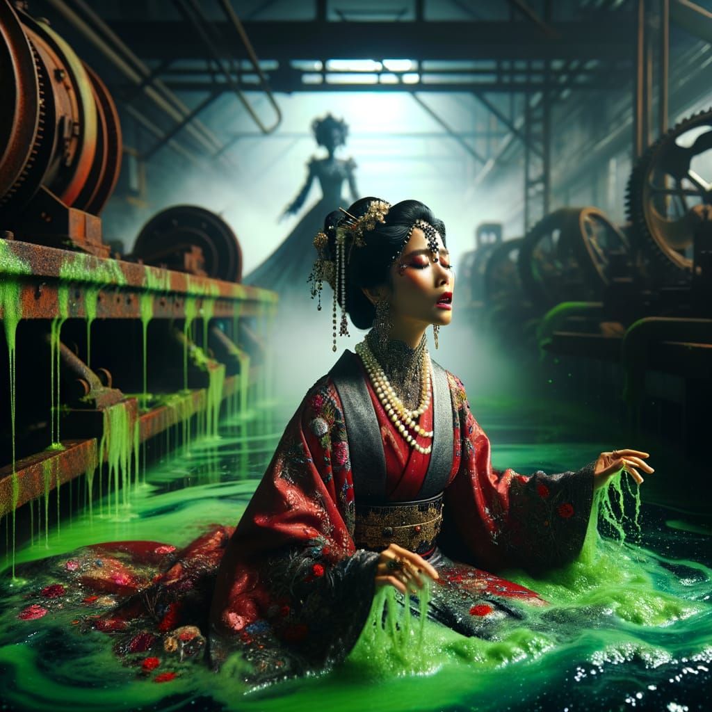 Mystical Woman Sinks into Viscous Slime in Haunting Surreali...