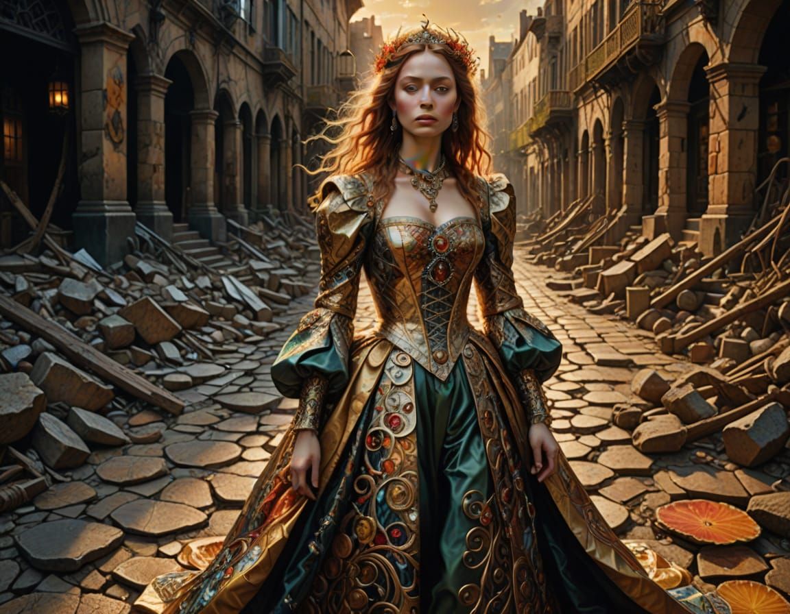 Woman on Cracked Ground in Surreal Fantasy Style