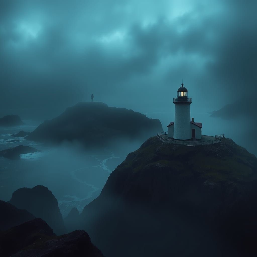 Noir Lighthouse on Scotland Coast in Mist