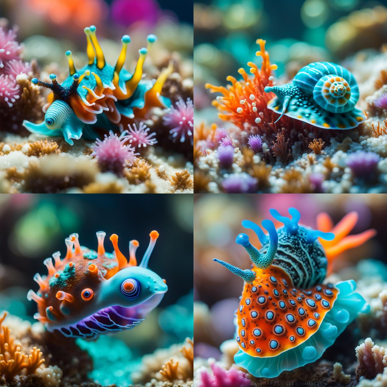 Bright Miniature Dragon Sea Slugs in Turquoise Ocean