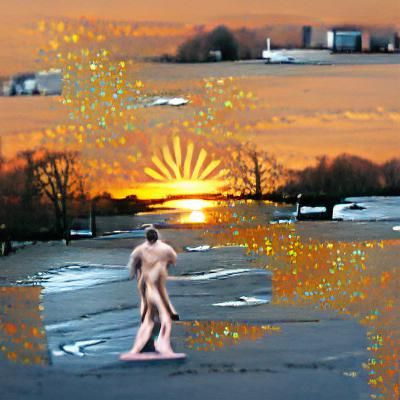 Naked Man Silhouette at Shimmering Sunset