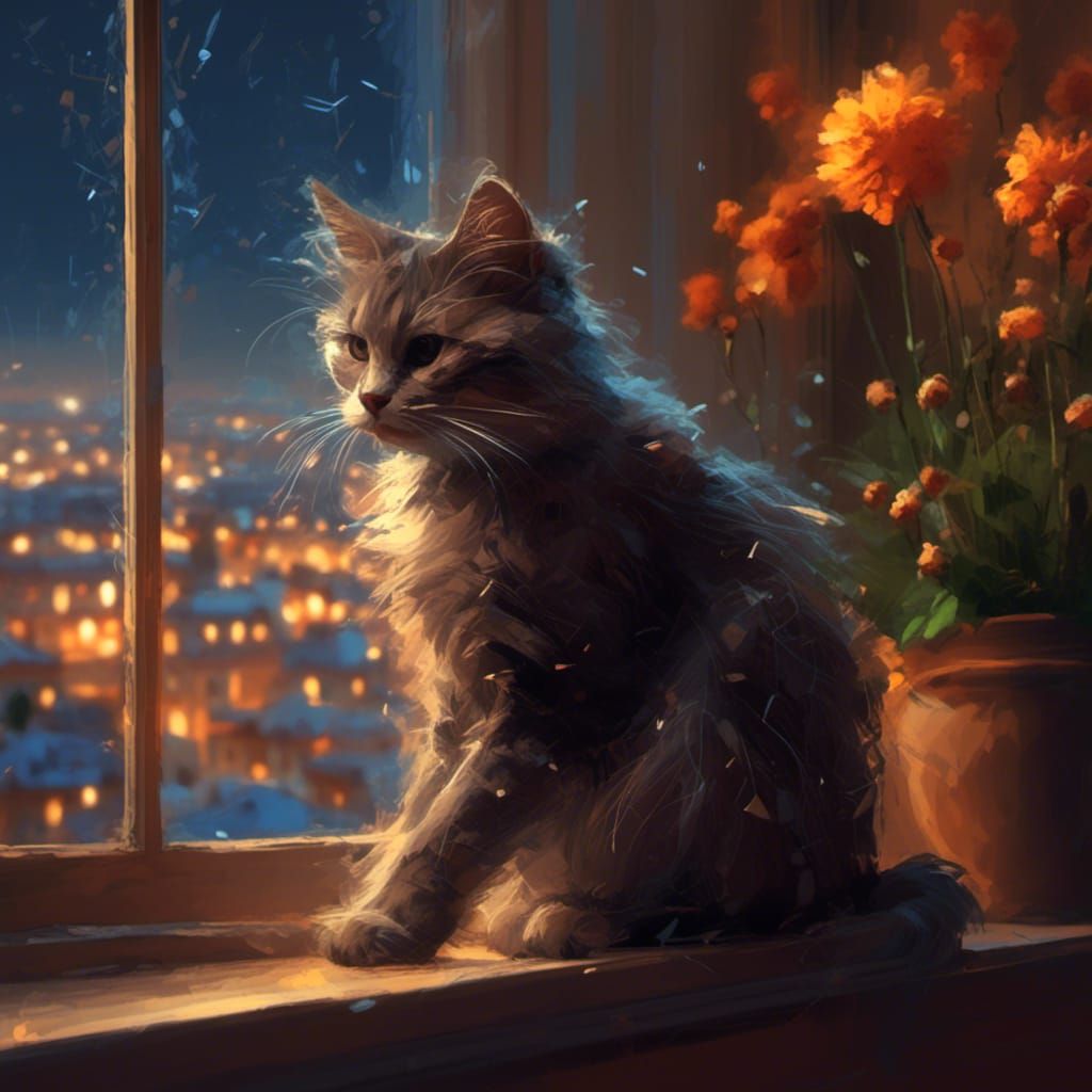 Hyper Speed Cat Smiling on Window Sill