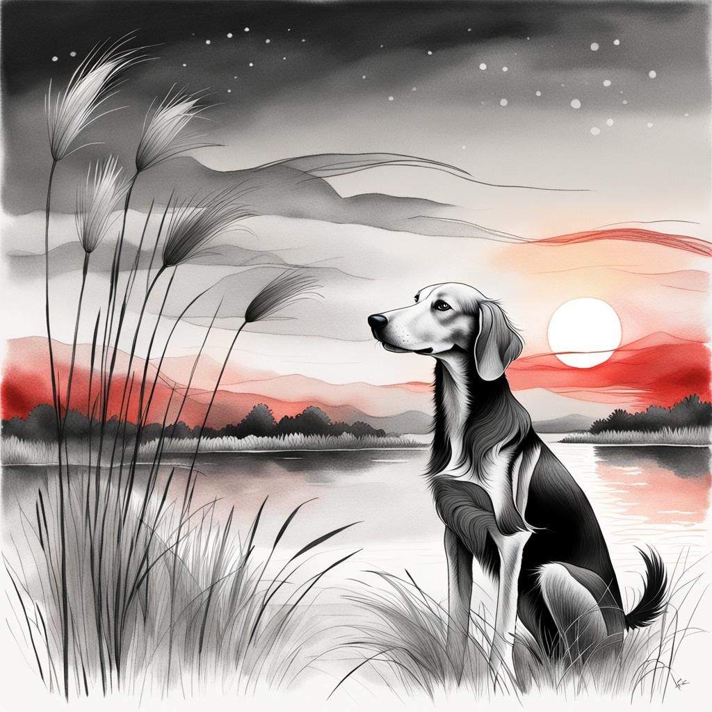 Saluki Dog Portrait in Joan Miro Style