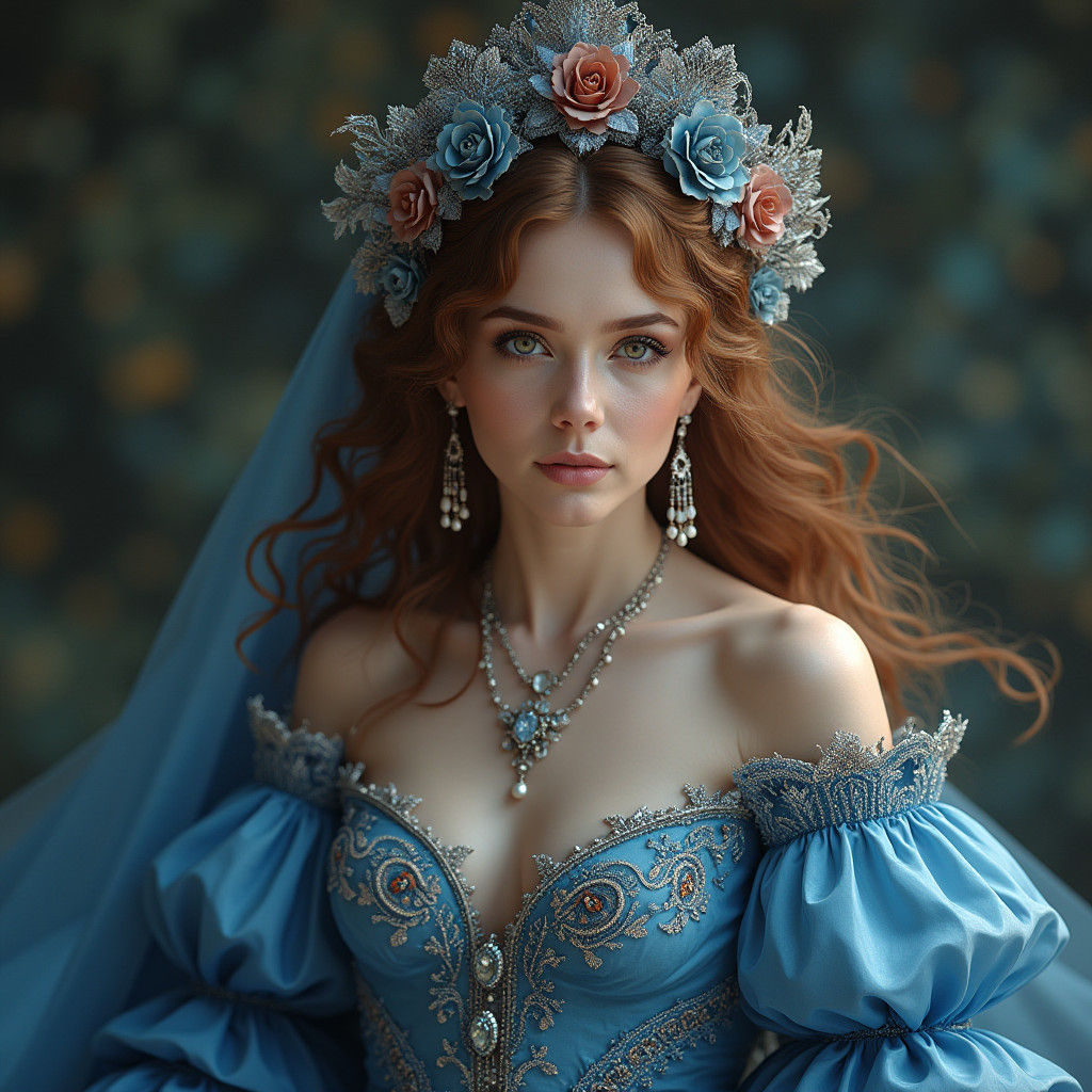 Baroque Woman in Blue, Art Nouveau Style