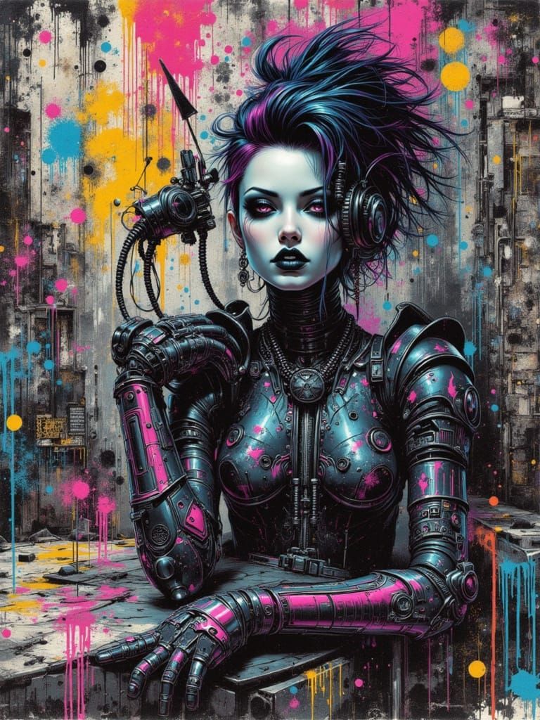 Cyberpunk Girl in Maximalist Graffiti Art