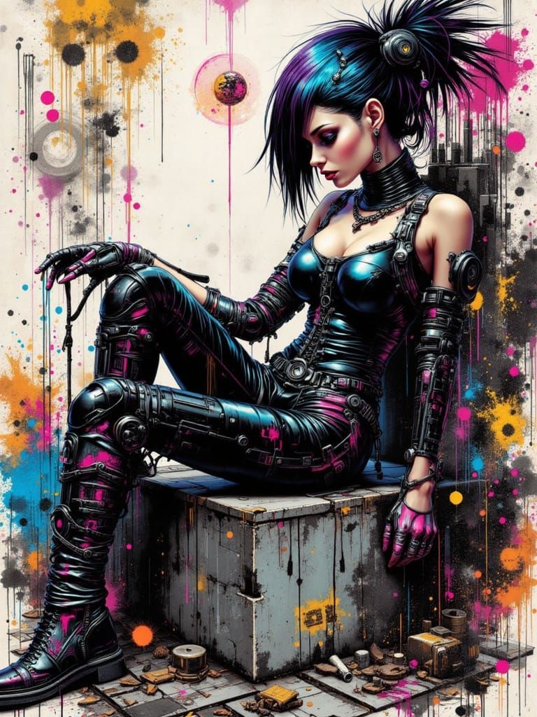 Cyberpunk Girl in Maximalist Punk Collage Art