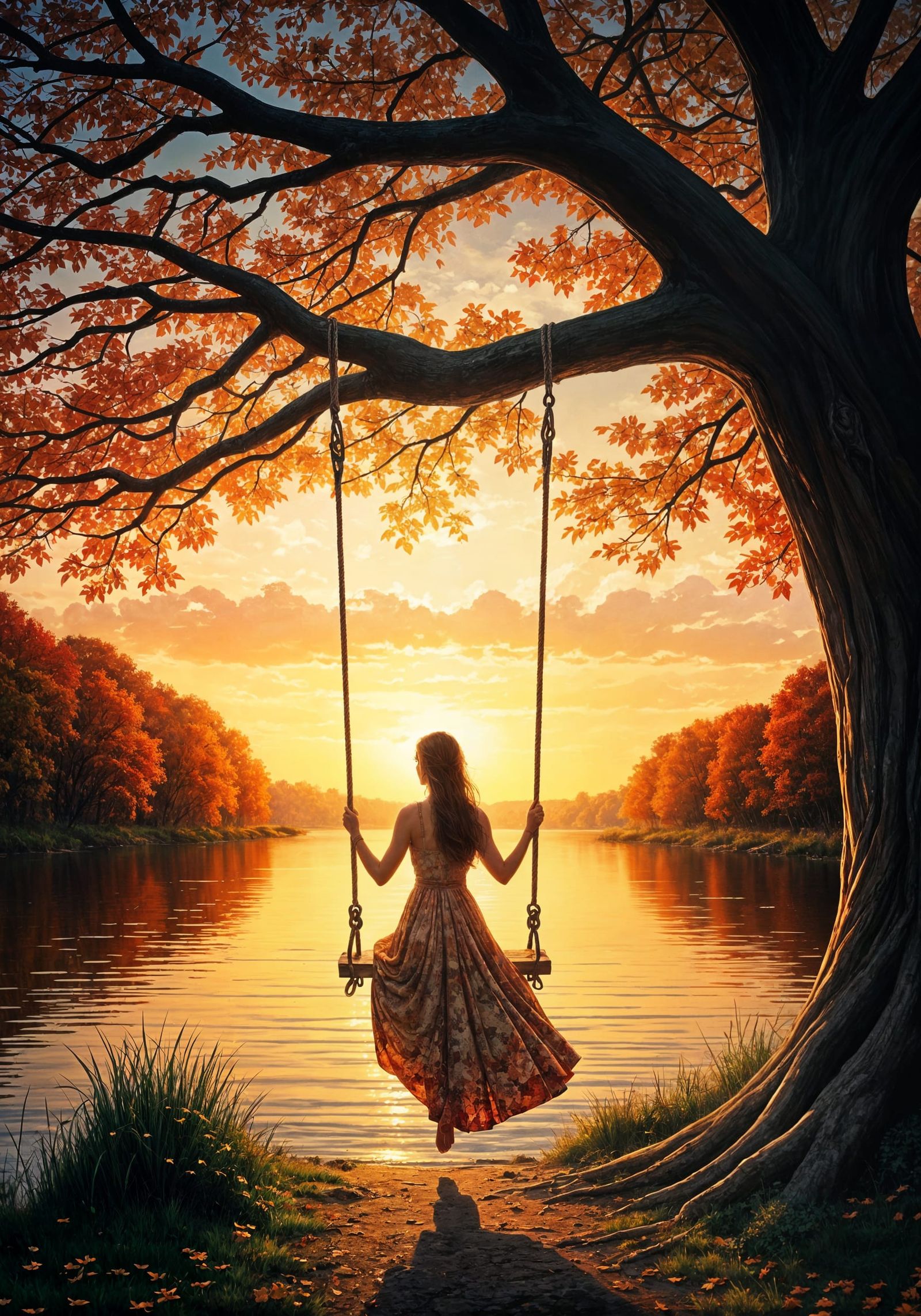 Autumn Sunset Vista: Romantic Watercolor Art