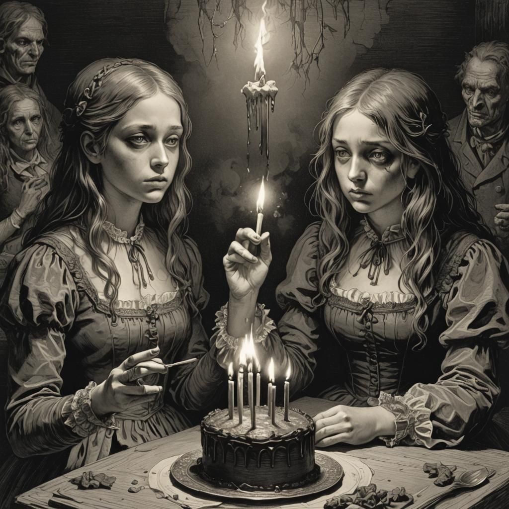 Horror Birthday Scene in Gustave Doré Style