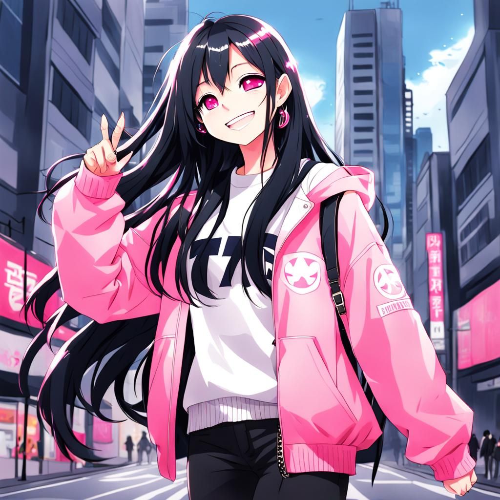 Anime Girl with Pink Fashion in City