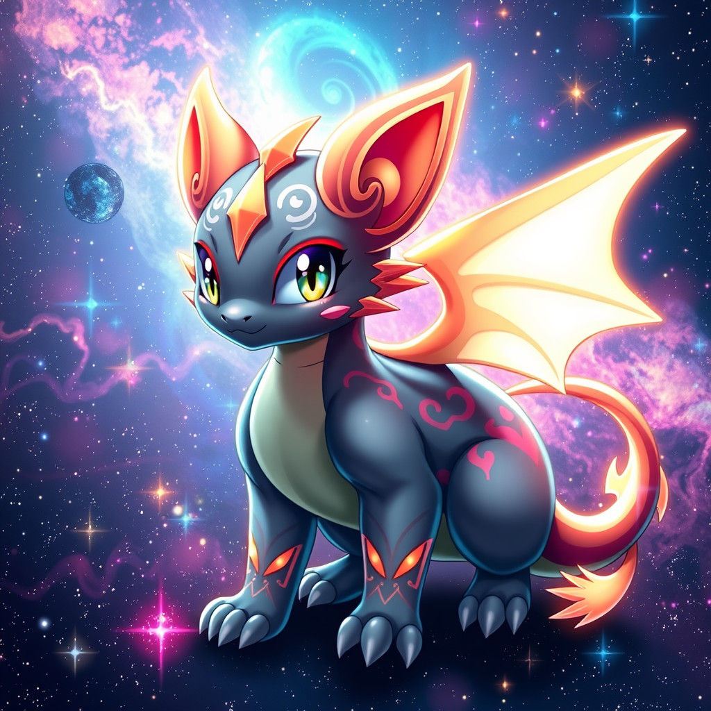 Shiny Dragon-Cat Pokémon from a Starry Galaxy