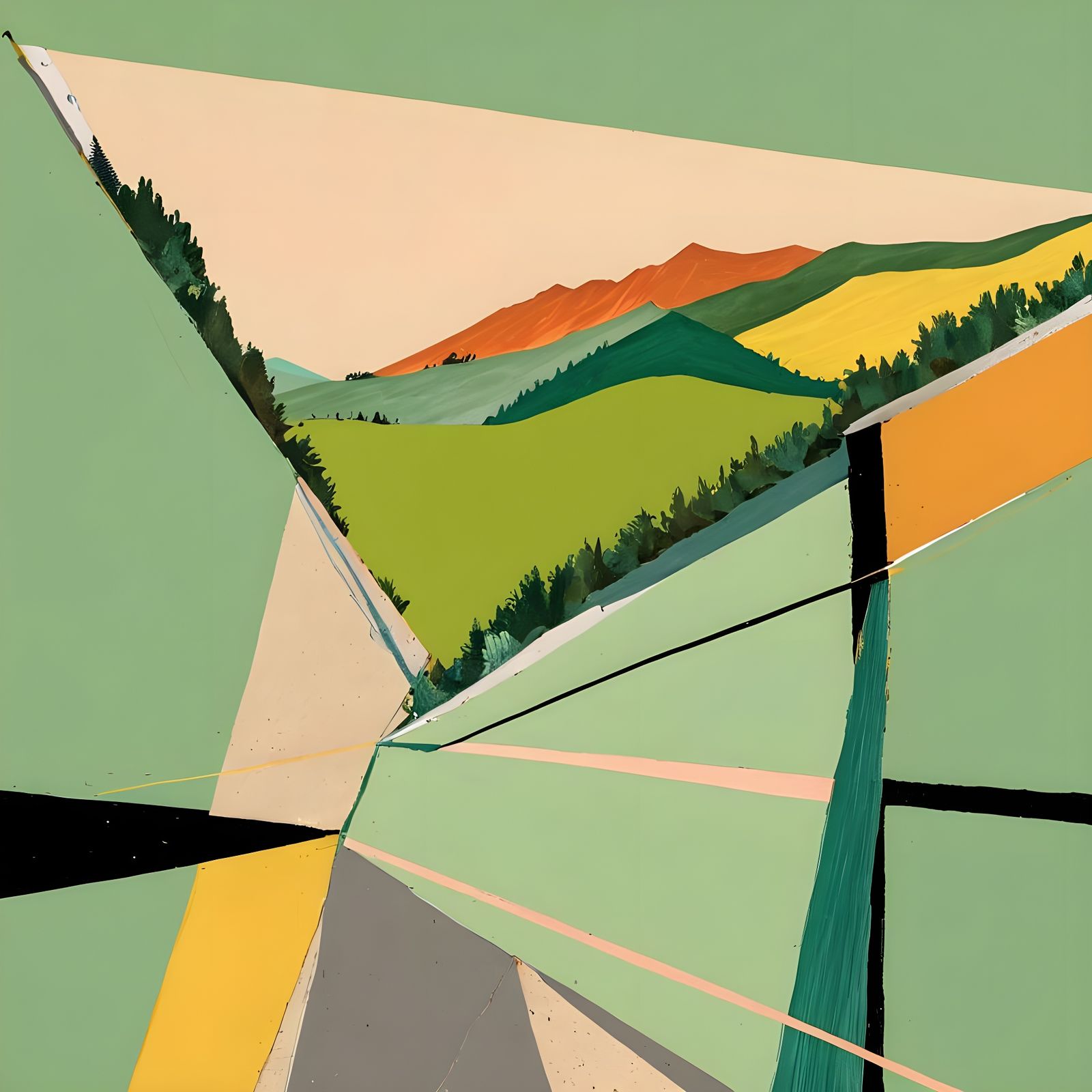 Abstract Landscape in Maximalist Collage Style