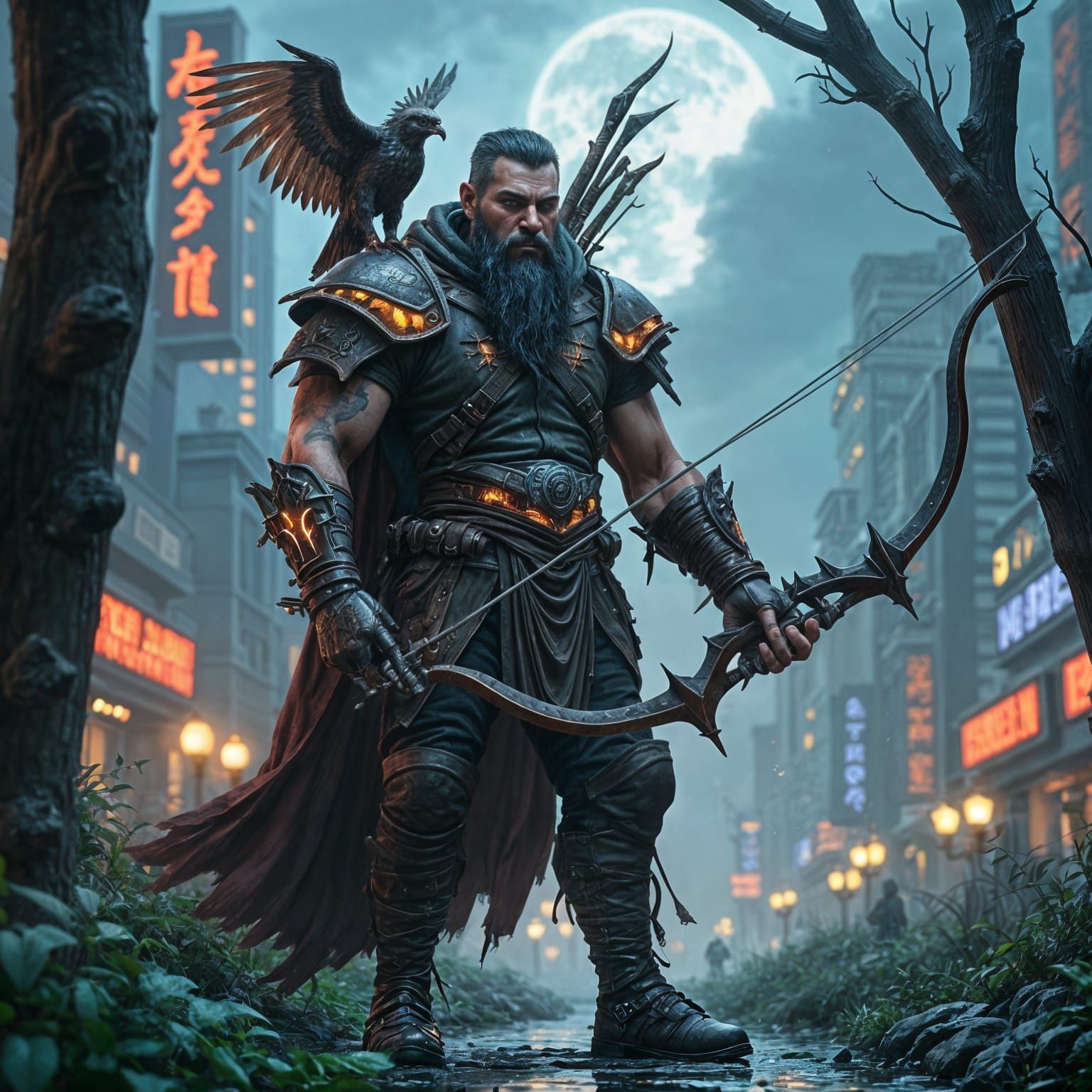 Cyberpunk Ranger in Neon Cityscape