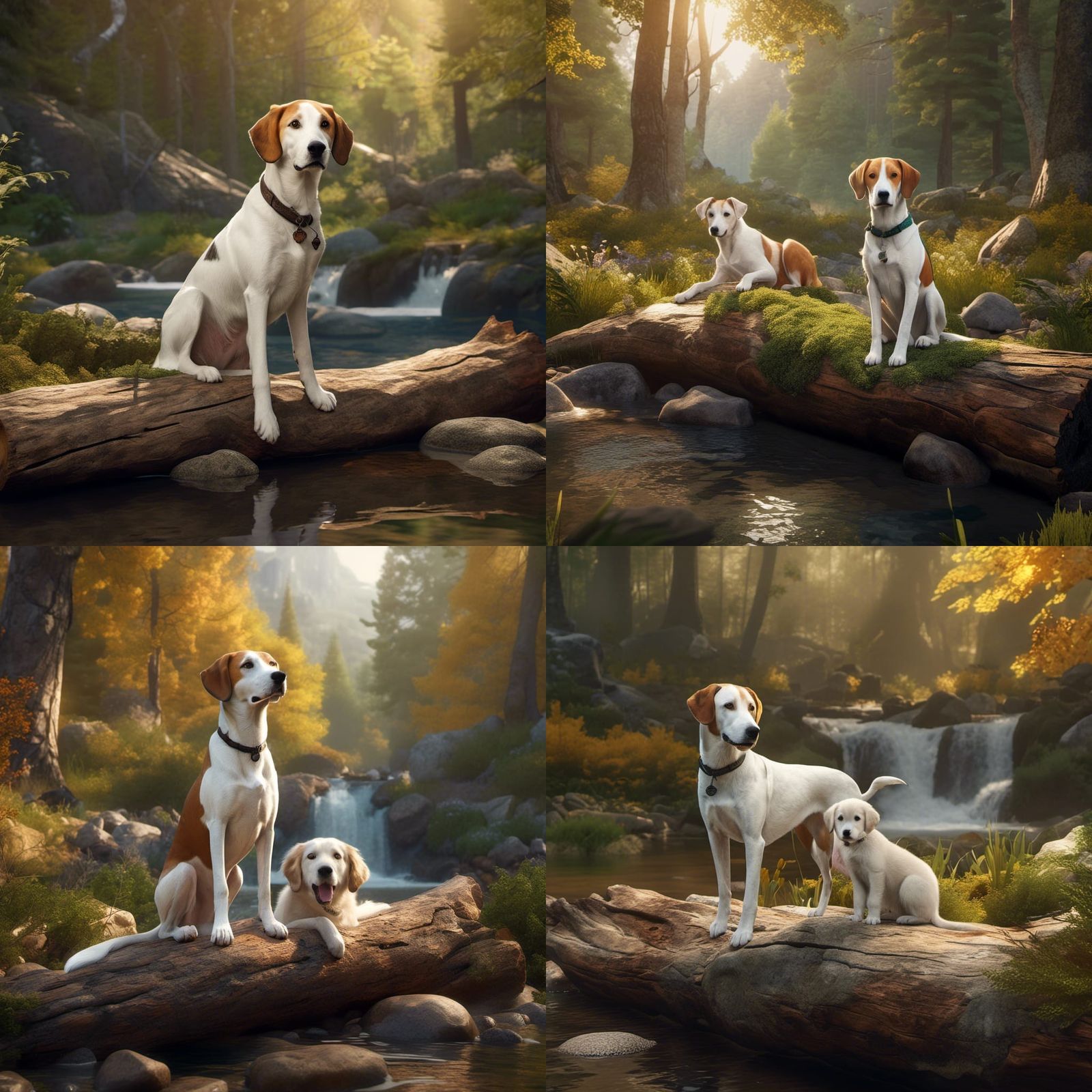 Foxhound and Retriever by Forest Stream in Detailed Matte Pa...
