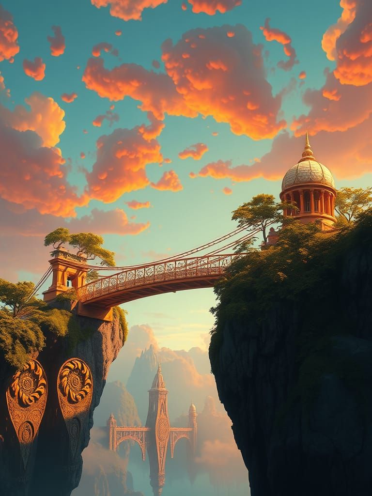 Glowing Bridge in Dreamlike Sky