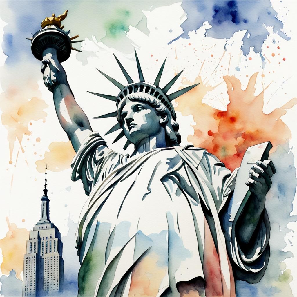 Watercolor Statue of Liberty, New York