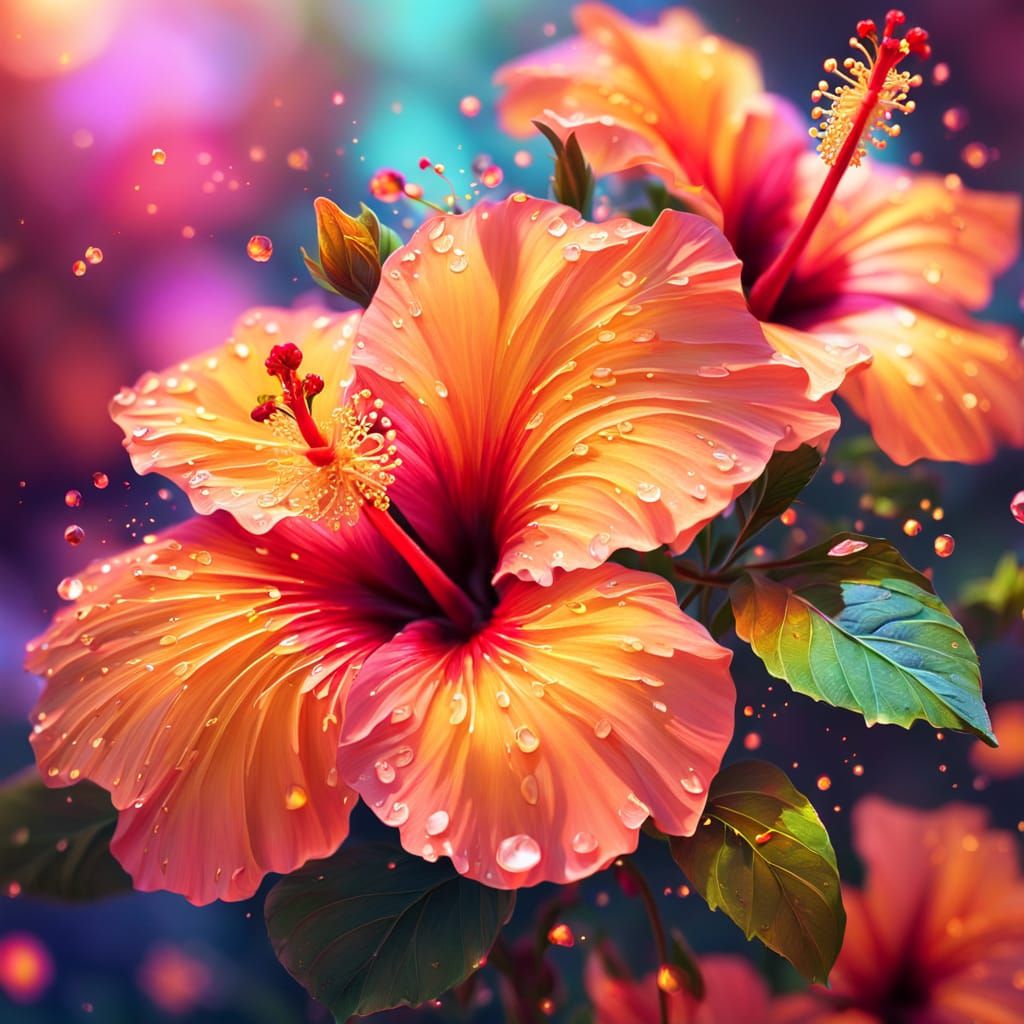 Hibiscus Flowers in Vibrant Oil Painting Style