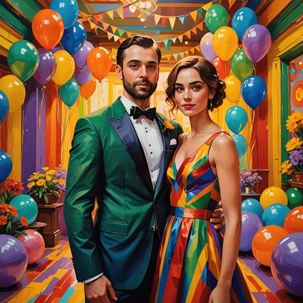 Vibrant Couple in Striped Harmony