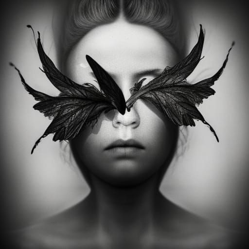 Infrared Portrait of a Fairy Woman with Butterfly Wings