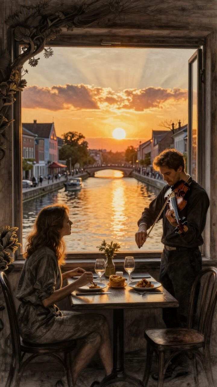 Romantic Venice Sunset Dinner in Golden Hour Light