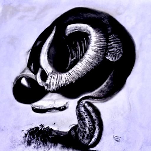 Hyperdetailed Charcoal Drawing: Mushroom, Badger, Snake