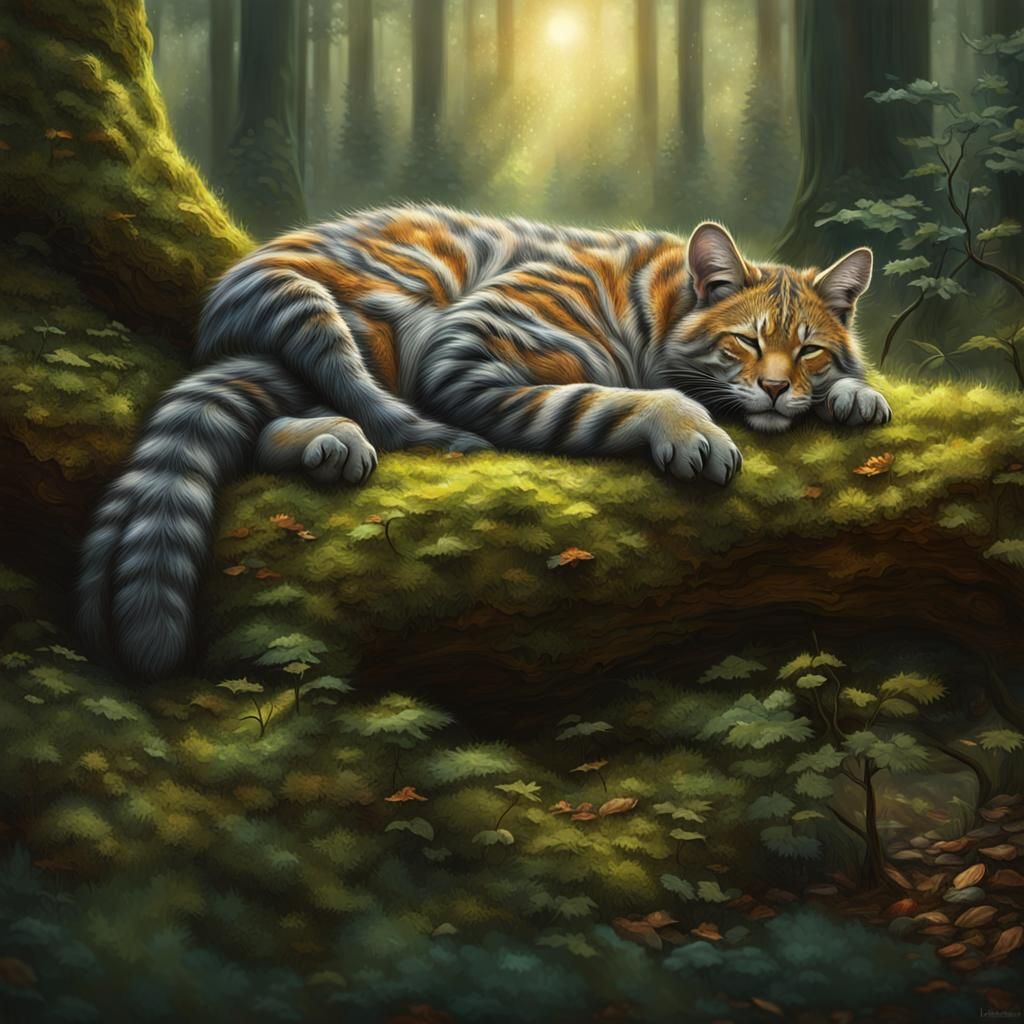 Brontiotrep Sleeping in Forest: Hyperdetailed Fantasy Painti...