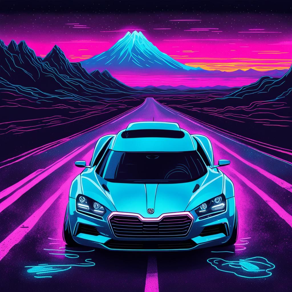 Neon Synthwave Skoda Supercar Chalk Art