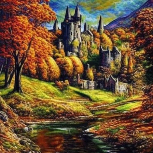 Eternal Autumn at Scottish Castle: Dark Romanticism