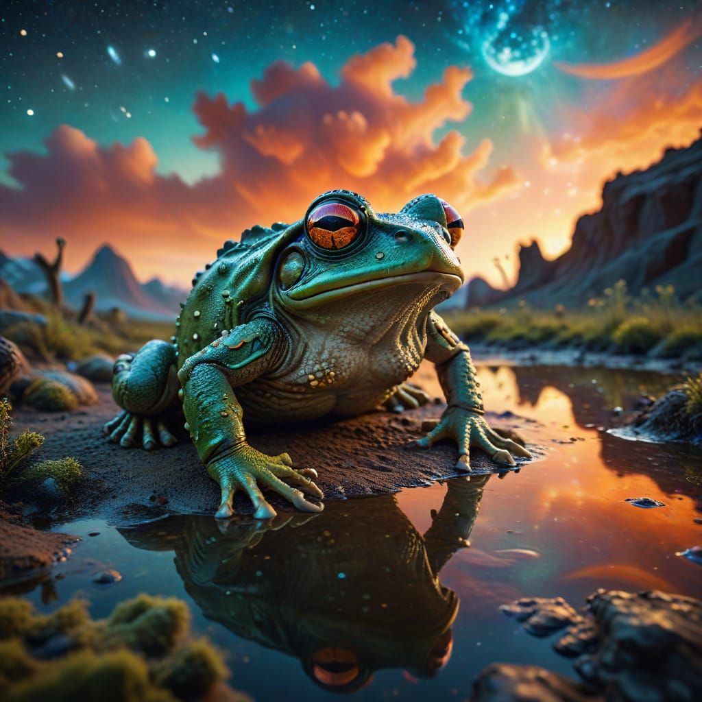 Astronaut Finds Giant Bioluminescent Frog in Surreal Alien C...