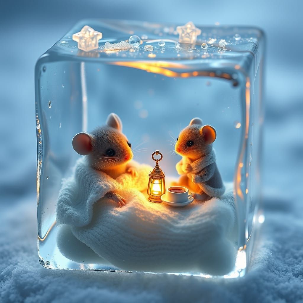 Frozen Moment of Love: Heartwarming Mouse Scene in Crystal C...