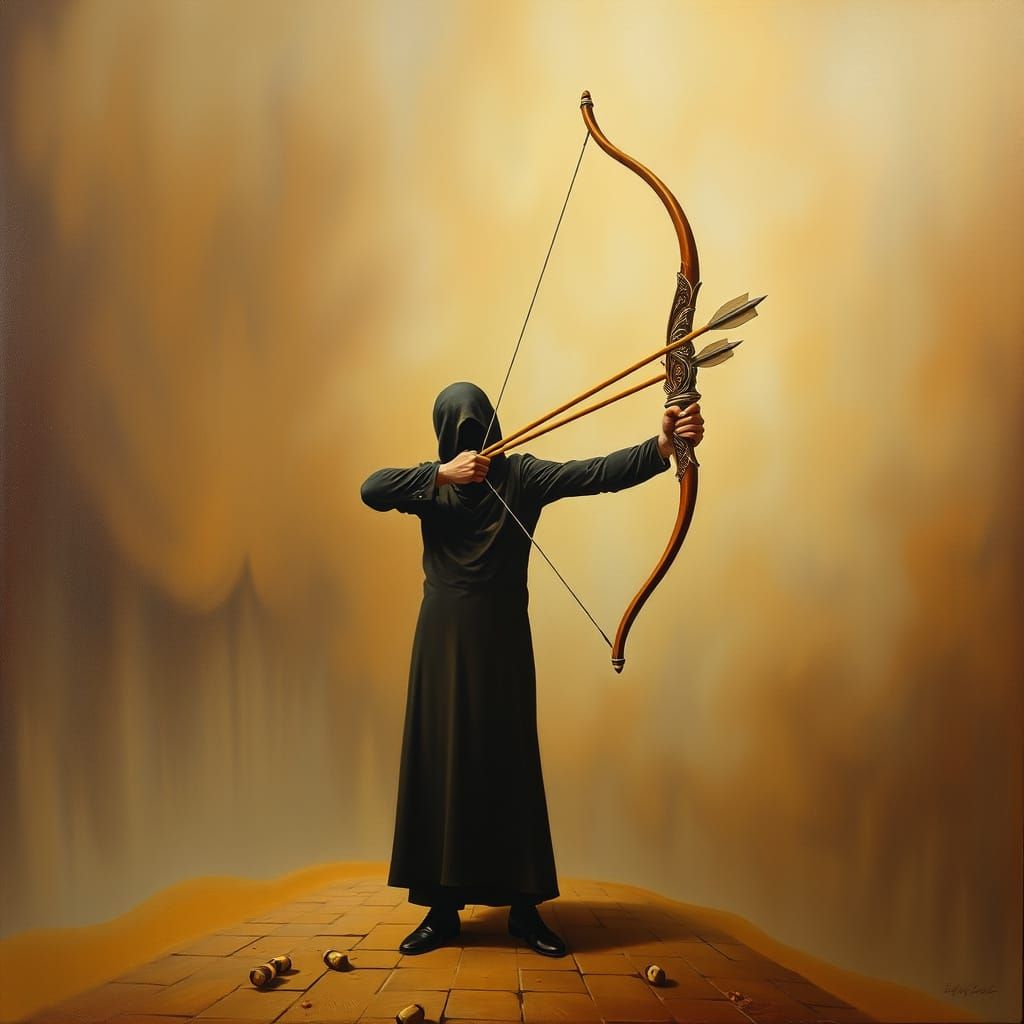 Surrealist Masterpiece: Figure with Bow of Knowledge